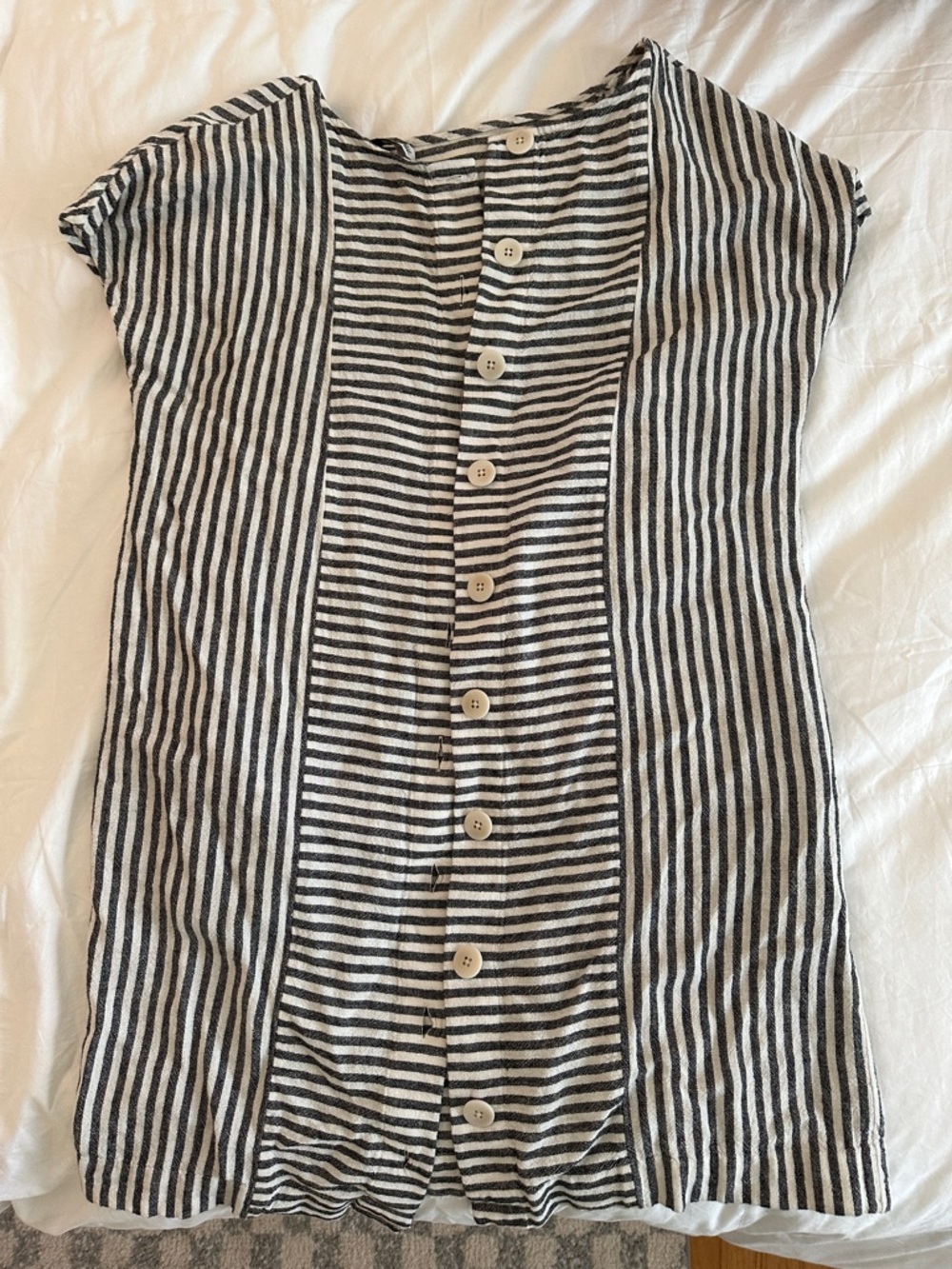 Madewell Black & White Vertical Stripe Button-Front Midi Dress